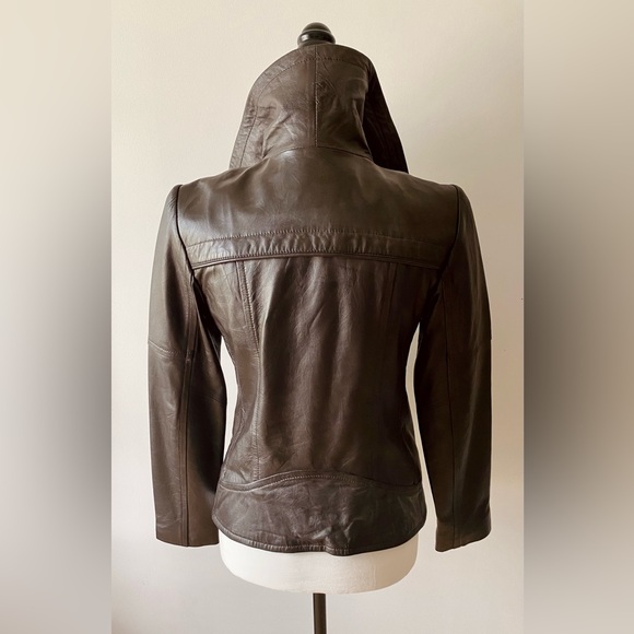 Soia & Kyo Soft Chocolate Brown Motorcycle Style Leather Zip Up Jacket - Picture 4 of 13